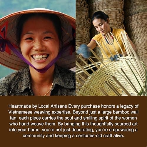 SUCHUBU Large Bamboo Wall Hanging, 47" Wall Hanging Fan For Decoration, Headboard Fan Decor, Woven Bamboo Art, Boho & Asian Inspired Home Decoration (Beige, Large) thumbnail 9