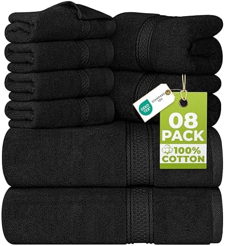 Utopia Towels 8 Piece Luxury Towel Set – Majestic Plush, Super Absorbent & Quicker-to-Dry, Thick 100% Ring Spun Cotton Towels for Bathroom, Spa & Hotel – 2 Bath, 2 Hand, 4 Washcloths, Black - Image 1