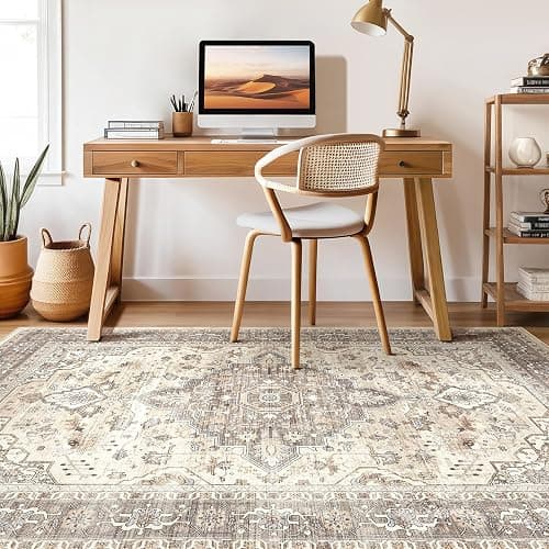 8x10 Area Rugs Living Room: Washable Boho Large Neutral Vintage Soft Rug Stain Resistant Farmhouse Non Slip Indoor Floor Carpet for Bedroom Nursery Kids Playroom Office Dining Room Home Decor- Brown thumbnail 7