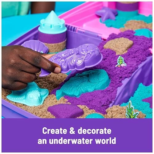 Kinetic Sand, Mermaid Palace Playset Folding Sandbox with 2.06lbs Play Sand (Neon Purple, Shimmer Teal & Beach), Tools, Sensory Toys, Holiday Gifts & Stocking Stuffers for Kids Ages 3 and up thumbnail 4