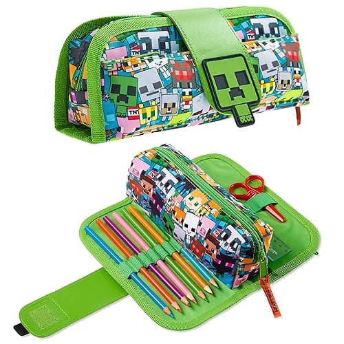 Minecraft Pencil Case for Boys and Girls, Kids Gamer School Supplies Multi Compartments with Detachable Zippered Pen Pouch 2 in 1