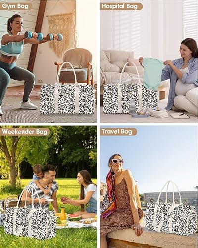 Women Duffle Weekender Travel Bag: Large Duffel Bags with Shoe Compartment Carry On Overnight Tote Bag with Wet Pocket Toiletry Bag Traveling Weekend Gym Yoga Hospital Bags for Womens Leopard thumbnail 4