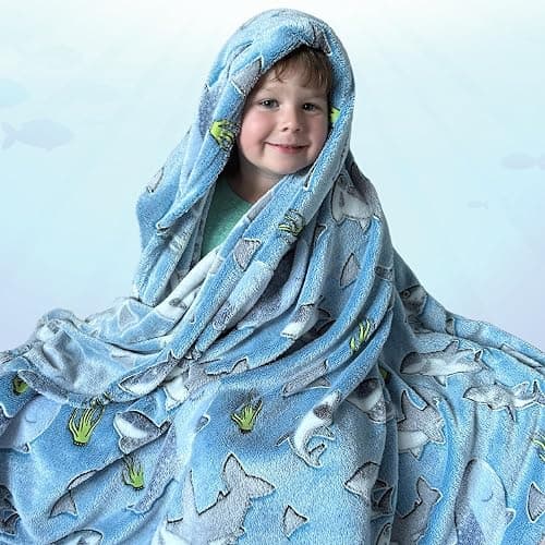 Shark Glow in The Dark Fleece Blanket: Cozy, Soft, Lightweight, Warm, 50" x 60" for Boys and Girls with Hammerhead, Mako, Blue, Whale, and Great White Sharks! (Blue) thumbnail 5