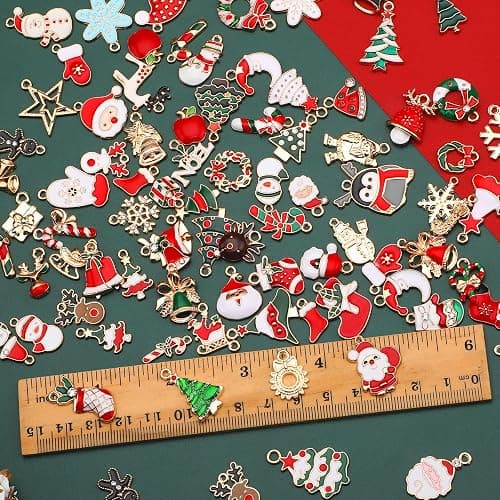 SANNIX 110Pcs 55 Pairs Christmas Charms Gold Enamel Jewelry Pendants for Xmas Earring Bracelet Necklace Craft Making thumbnail 2