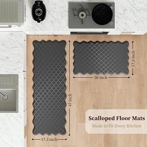 Arenarug Upgrade Scalloped Embossed Kitchen Mats for Floor 2PCS Cushioned Anti Fatigue Waterproof Foam Kitchen Rugs Non Slip Washable Comfort Standing Mat for Office Sink Laundry, Black thumbnail 7