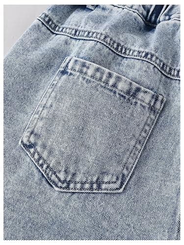 WDIRARA Girl's Bowknot Print Washed Jean Elastic Waist Denim Pants Straight Leg Trousers with Pockets thumbnail 4