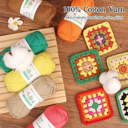 Katech 1OO% Cotton Yarn for Crocheting & Knitting–Baby Cotton Yarn (D) | 12-Color of 137 Yards/1.76 oz Sport Weight CYC #2-Soft & Breathable-Ideal for Dishcloths, Baby Clothes, Potholders & Crafts thumbnail 2