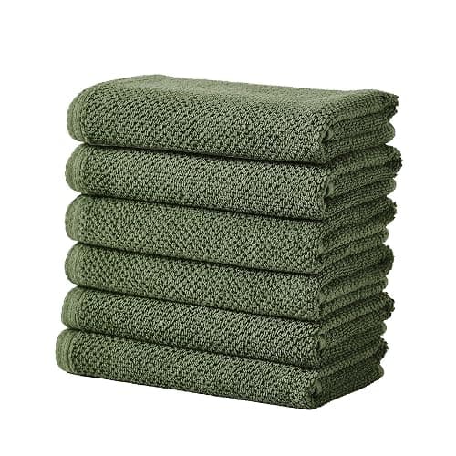Great Bay Home 100% Cotton 6 Pack 26x16 Hand Towel Set - Absorbent, Quick-Drying, Durable Towels for Bathroom Decor - Low-Twist, Two-Ply Fibers (Forest Green). - Image 1