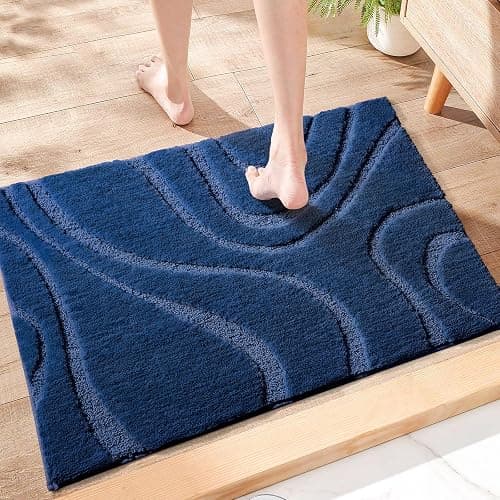 DEXDE Bathroom Rugs Mat, Soft Plush Shaggy Microfiber Bath Rug Non Slip Bath Mats for Bathroom Floor Machine Washable Absorbent Carpet for Shower Tub, Navy Blue 20"x32" - 1'8" x 2'8" (Rectangular) - Blue thumbnail 2