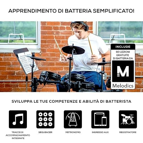 Alesis Nitro Mesh Kit - Batteria Elettronica con Pelli Mesh Silenziose, Pedale e Pad Grancassa, 385 suoni, 40 Kit, Lezioni di Batteria Online e Accessori thumbnail 5