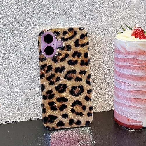 J.west Compatible with iPhone 16 Case 6.1", Classic Soft Sparkly Leopard Print Pearly Thinfoil Animal Design Women Girl Protective Cover Phone Case for 16 Brown Cheetah thumbnail 5