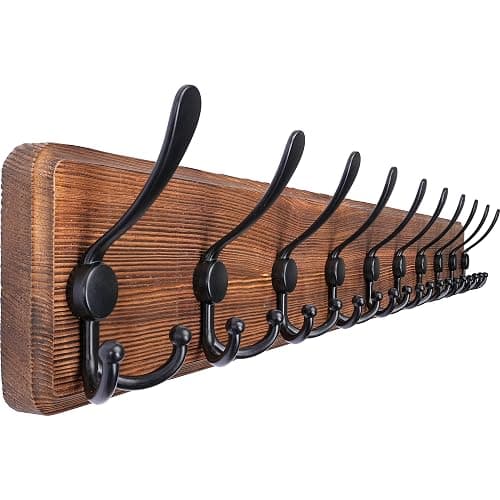 SKOLOO Rustic Large Coat Rack Wall Mount-38.6'' Long Coat Rack for Wall, Wood Coat Rack Hook, Farmhouse Coat Hanger Wall Mount for Hanging Jacket Coat - 1 Item-10 Hooks - Brown Plate & Black Hook - Image 1