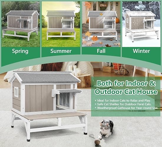 Ketive Insulated Cat House Weatherproof Outdoor Feral Cats Shelter Warm Home for Winter Indoor Cat Condo Elevated 8.3" Platform Balcony Waterproof Roof for1-3 Community Cats Small Pets thumbnail 7