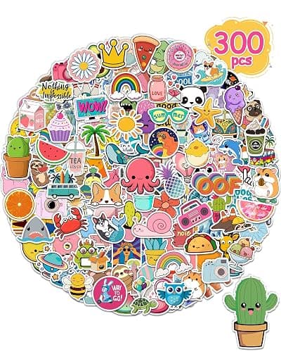 300 Pcs Stickers for Kids, Cute Water Bottle Vinyl Waterproof Laptop Stickers for Students Gifts School Supplies Classroom Teacher Prizes Stocking Stuffers Sticker Pack for Kids Girls Teens - Image 1