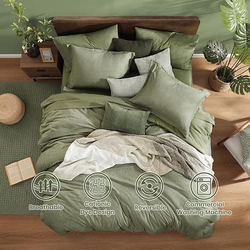 Monbix Full Size Comforter Set Sage Green 7 Pieces Bed in a Bag | Cationic Dyeing Reversible All Season Bedding Sets with Comforter, Sheets, Pillowcases & Shams thumbnail 2