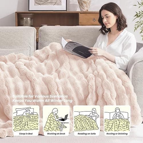 Heated Blanket Twin 62''x 84'', Fast Heating Electric Blanket Ultra-Soft Faux Rabbit Fur with 5 Heat Levels & 5H Auto Shut-Off, Overheat Protection, Machine Washable thumbnail 8