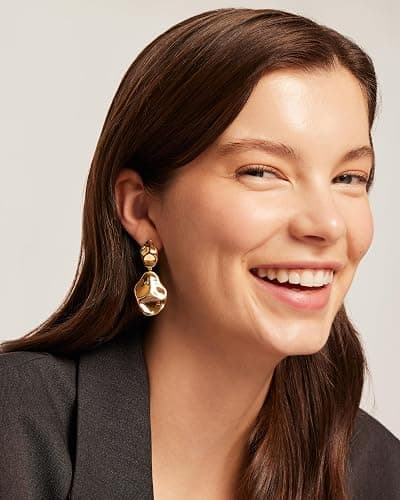 PAVOI 14K Gold Plated 925 Sterling Silver Posts Teardrop Statement Dangle Earrings | Lightweight Hammered Drop Dangle Earrings for Women thumbnail 4