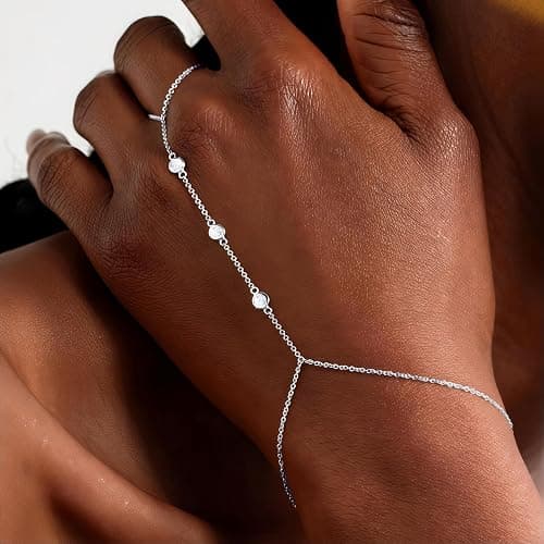 3PCS 14K Gold-Plated Hand Chain Bracelets for Women, Stack Bracelets Set Adjustable, Trendy Dainty Ring Bracelet Hand Chain thumbnail 2