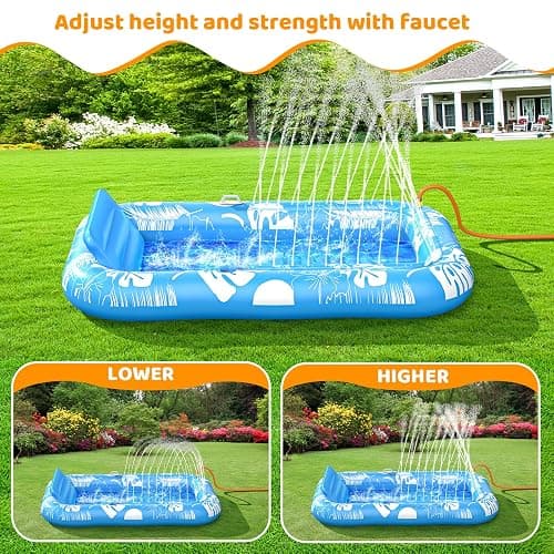 Inflatable Tanning Pool Lounger Float with Sprinkler, 77" x 48" Pool Floats Adult with Pillow, 6 in 1 Suntan Tub Raft Floatie with Drink Holder Sunbathing Water Lounge thumbnail 2
