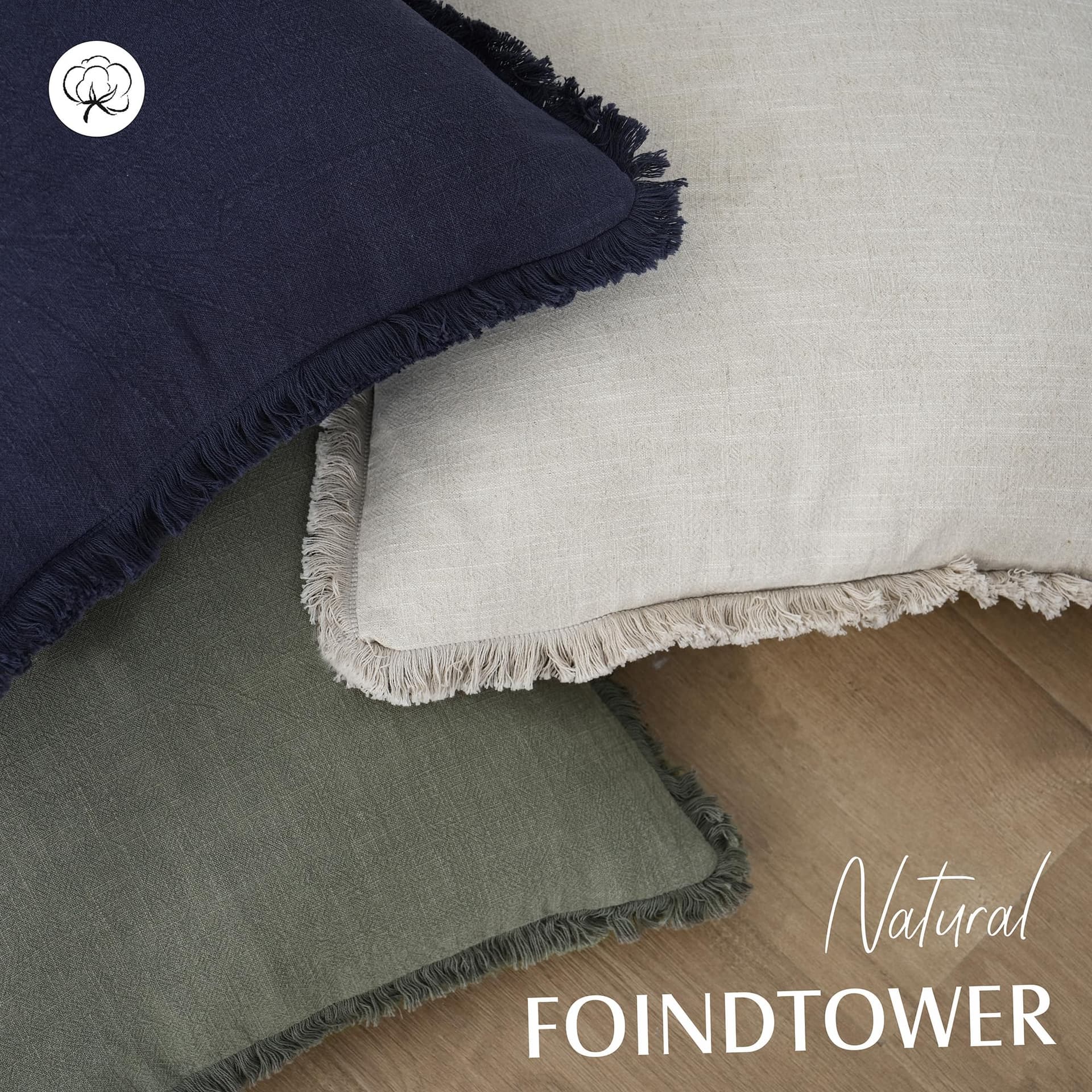 Foindtower Set of 2 Decorative Linen Edges Throw Pillow Covers Cozy Farmhouse Boho Tassels Cushion Cover Soft Accent Pillowcase for Sofa Bed Living Room Home Decor 50×50cm Beige thumbnail 4