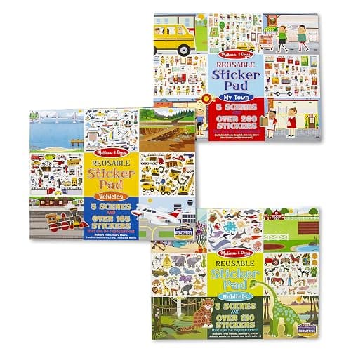 Melissa & Doug Reusable Sticker Pads Set: Habitats, Vehicles, Town: 115 Stickers - Image 1