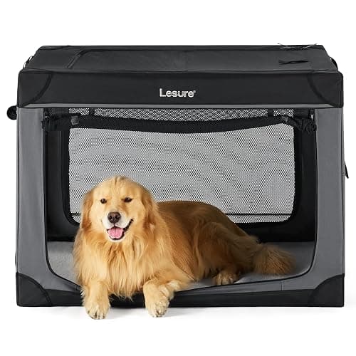 Lesure Soft Collapsible Dog Crate - 42 Inch Portable Travel Crate for Extra Large Dogs Indoor & Outdoor, 4-Door Foldable Pet Kennel with Mesh Windows, Black - Image 1