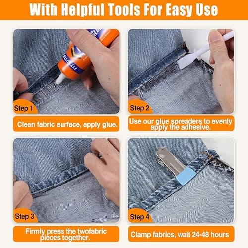 FITTDYHE Fabric Glue Permanent, 60 ML Washable Clear Clothing Glue, Super Fabric Adhesive for Rhinestones, Patches, Clothes, Denim, Leather, Polyester, Fabrics, Doll Repair, Flannel, Cotton thumbnail 6
