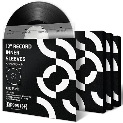 Hudson Hi-Fi Anti-Static Vinyl Record Inner Sleeves 100 Pack - Durable Clear Disc Sleeves- Protect Your LP Albums from Scratches, Dust & Dirt - Acid-Free Rice Paper Interior Disc Covers - Image 1