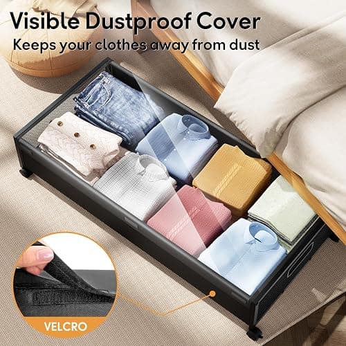 Under Bed Storage Containers with Wheels 2 Pack Underbed Shoe Storage Bedroom Storage Bins Organizer Large Capacity Under Bed Storage with Lid for Clothes Shoes Toys Blankets (Black) thumbnail 5