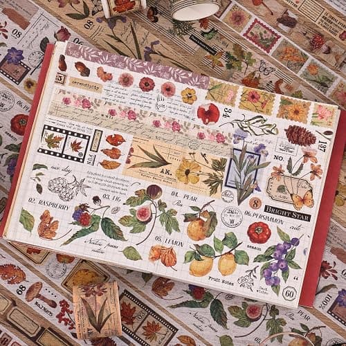 20 Rolls Vintage Washi Tape Set, Floral Letter Butterfly Mushroom Botanical Flower Writable Decorative Tapes for Scrapbooking , Junk Journal Supplies, Bullet Journaling 10-60mm Wide 6.56ft long/Roll thumbnail 7