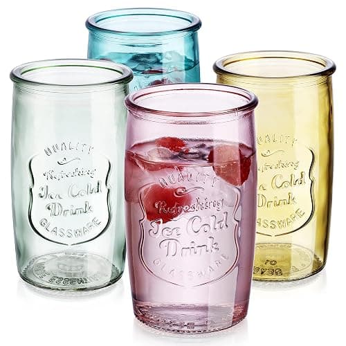 Glaver's Colored Glassware, Ice Cold Drinking Glasses Set of 4 – 20 Oz Vintage Glass Cups for Kitchen, Dining Table – Multi- Colors Glass Tumblers. Hand Wash. - Image 1