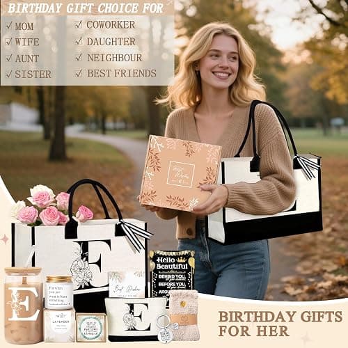 Lepiche Birthday Gifts for Women, Monogrammed Initial Gift for Teacher Wife Mom, Tote Bag thumbnail 7