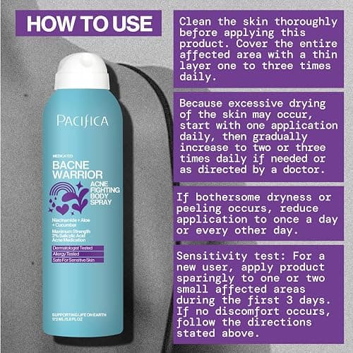Pacifica Bacne Warrior - Bacne Salicylic Acid Spray, Back Acne Treatment Spray with 2% Salicylic Acid, Niacinamide, and Aloe, Body Acne Warrior for Body, Chest, and Back, Dermatologist Tested- 6 Fl Oz thumbnail 12