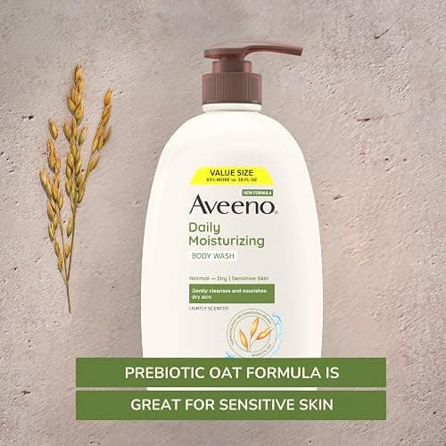 Aveeno Daily Moisturizing Body Wash for Women and Men for Dry & Sensitive Skin, Paraben, Soap & Dye-Free, Gentle Shower Cleanser, Dermatologist Recommended Brand, Lightly Scented, 33 Fl Oz thumbnail 4