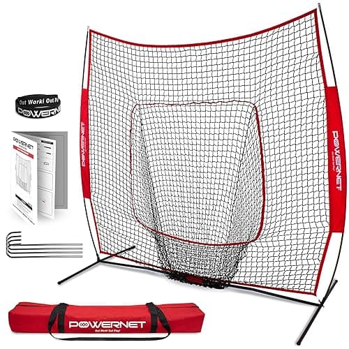 PowerNet Baseball Softball Practice Net 7x7 with Baseball Accessories for Practice Pitching, Batting & Fielding, Ball Caddy, Weighted Baseballs, Tee - Image 1