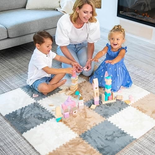 16 Piece Carpet Squares Puzzle Mat 49" x 49" Plush Interlocking Carpet Tiles, Foam Floor Tiles for Baby Play Mat - Kids Soft Play Mats Anti Slip Jigsaw Flooring Playmat Playroom Rug (Brown,Gray,White) thumbnail 8