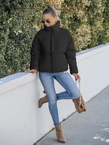 MEROKEETY Women's 2025 Winter Long Sleeve Zip Puffer Jacket Pockets Baggy Short Coats thumbnail 5