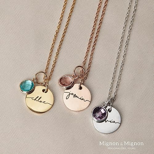 MignonandMignon Birthstone Name Necklace Personalized Gifts for Women Jewelry for Mom Gold Plated Pendant Charm, Custom Grandma Birthday Holiday Gifts -CN-BS-SH thumbnail 7