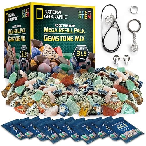 NATIONAL GEOGRAPHIC Rock Tumbler Refill Kit – 1.36 kg of Rough Gemstones and Rocks for Tumbling Including Amethyst and Quartz – Rock Tumbler Supplies Include Rock Tumbler Grit - Image 1