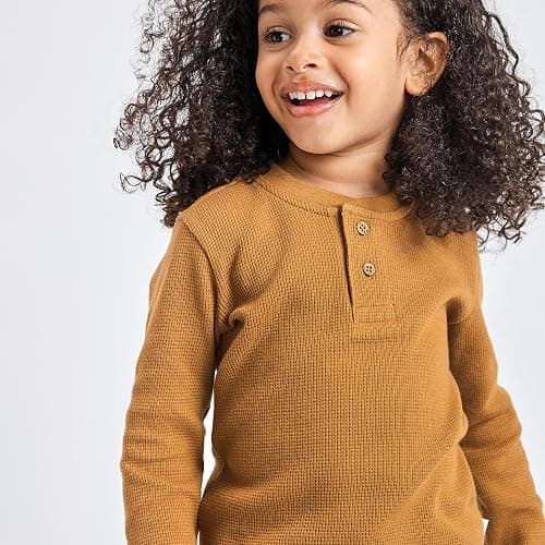 HonestBaby Boys' Baby Toddler & Kid Waffle Henley 100% Organic Long Sleeve Shirts (5-Pack) thumbnail 3