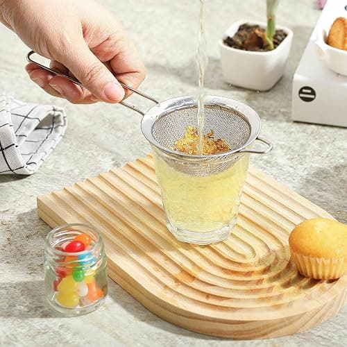 Fine Mesh Strainers for Kitchen, COKUMA Stainless Steel Metal Hand Small Mini Sieve Strainer, Cocktail Strainer Tea Coffee Juice Strainer，Food Strainer with Handlle (3.35inch, Silver) thumbnail 2