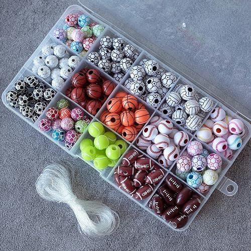 15 Styles Sports Beads Football Baseball Basketball Tennis Volleyball Soccer with 1 Roll of Elastic Rope and a Plastic Box for DIY Bracelet Necklace Making thumbnail 2