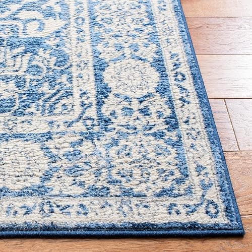 SAFAVIEH Brentwood Collection Area Rug - 8' Square, Ivory & Navy, Medallion Distressed Design, Non-Shedding & Easy Care, Ideal for High Traffic Areas in Living Room, Bedroom (BNT832A) thumbnail 4