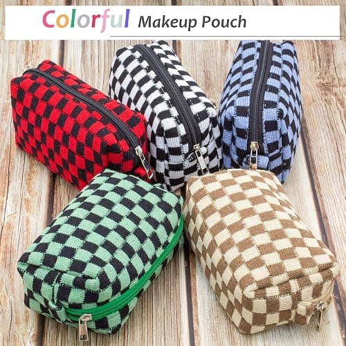 PAZIMIIK Checkered Makeup Bag for Purse Portable Zipper Make Up Pouch Small Cosmetic Case for Travel Accessories (Green Black) thumbnail 5