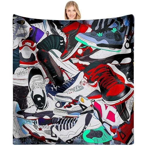 EISKBC Basketball Sneaker Blanket for Boys, Soft Cozy Warm Flannel Fleece, Decorative for Sofa, Couch, Chair, Bed, Living Room, 60x50inch - Image 1