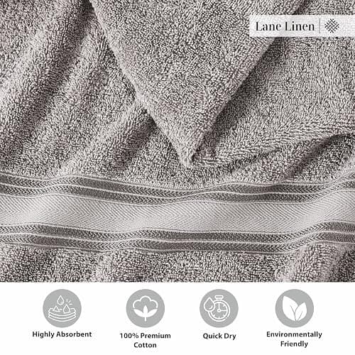 Bath Towels for Bathroom - 100% Cotton Towel Set, Soft Bath Set- 6 Bathroom Towels, 6 Hand Towels, 6 Wash Cloths, Quick Dry, Highly Absorbent Shower Towels - 18 Piece Set Grey - 18 Piece Set - Grey thumbnail 7