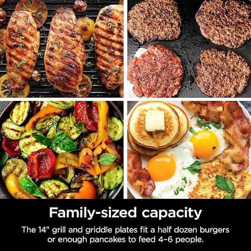 Ninja Griddle and Indoor Grill, 14’’, Electric Grill, For Steak, Burgers, Salmon, Veggies, and More, Pancake Griddle, Nonstick, Dishwasher Safe, 500F, Even Cooking, Silver, GR101 thumbnail 7