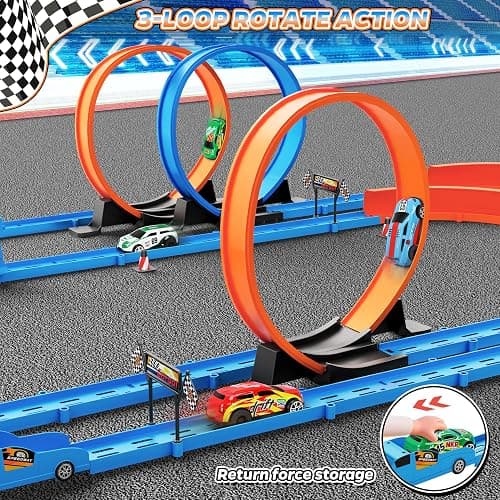 ‌Slot Car Race Track Sets with 360° Thrill Loops & 4 High-Speed Cars, 64 Pcs Large Flexible Racing Track for Kids Ages 3-5 4-8 8-12, Race Car Toys Gift for Boys Girls Birthday Christmas thumbnail 5