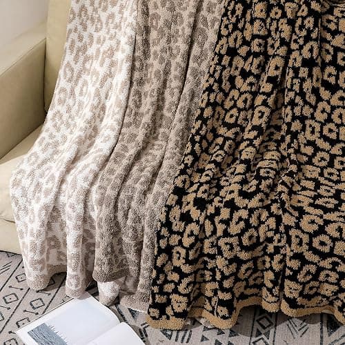bearberry Fuzzy Leopard Knitted Throw Blanket Soft Cozy Warm Microfiber Blanket for Couch Sofa Bed Travel (Leopard, 50"x60") thumbnail 8