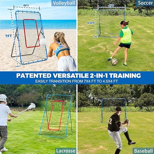 JOLORLY 2-in-1 Volleyball Rebounder Net System, Adjustable from 7x4 ft to 4x4.5 ft, 4-Angle Bounce Back Net, Training Equipment for Volleying, Bumping, Spiking Practice, Resists Twisting thumbnail 5